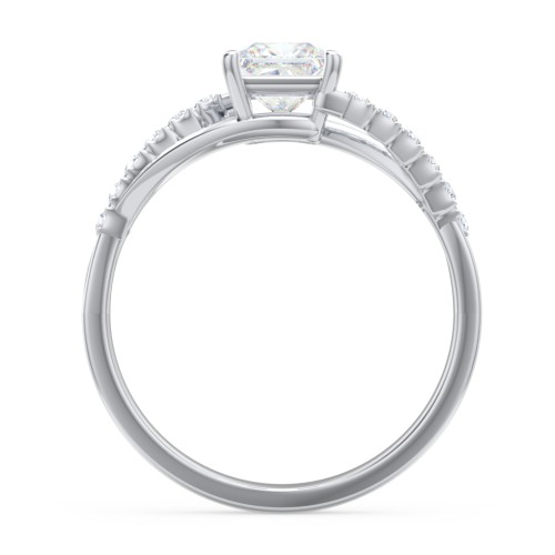 Solitaire Diamond Engagement Ring with Twisted Split Shank and Accents – 14K White Gold with Lab Diamond