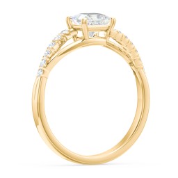 Solitaire Diamond Engagement Ring with Twisted Split Shank and Accents in 9K Solid Yellow Gold