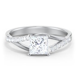 Solitaire Diamond Engagement Ring with Twisted Split Shank and Accents