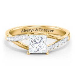 Solitaire Diamond Engagement Ring with Twisted Split Shank and Accents in 9K Solid Yellow Gold with 04LABDIAM-PC-1.00-SI1-F-G and Lab Diamond