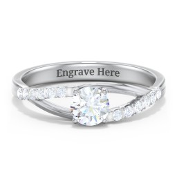 Solitaire Diamond Engagement Ring with Twisted Split Shank and Accents