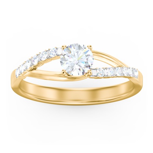 Solitaire Diamond Engagement Ring with Twisted Split Shank and Accents