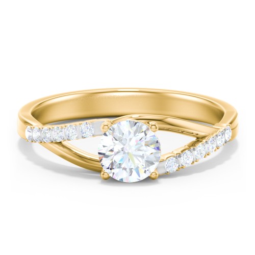 Solitaire Diamond Engagement Ring with Twisted Split Shank and Accents – 9kt Yellow Gold with Lab Diamond