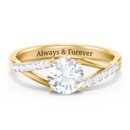 Solitaire Diamond Engagement Ring with Twisted Split Shank and Accents in 9K Solid Yellow Gold with 04LABDIAM-RD-1.00-SI1-F-VG and Lab Diamond