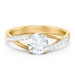 Solitaire Diamond Engagement Ring with Twisted Split Shank and Accents in 9K Solid Yellow Gold