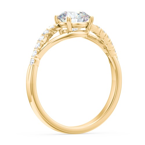 Solitaire Diamond Engagement Ring with Twisted Split Shank and Accents – 9kt Yellow Gold with Lab Diamond