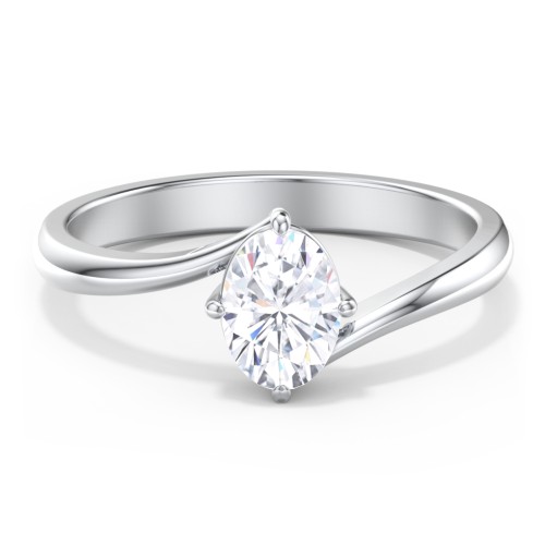 Diamond Solitaire Bypass Engagement Ring – 14K White Gold