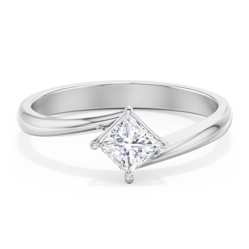 Diamond Solitaire Bypass Engagement Ring – 14K White Gold