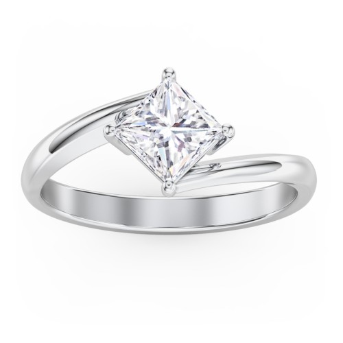 Diamond Solitaire Bypass Engagement Ring – 14K White Gold