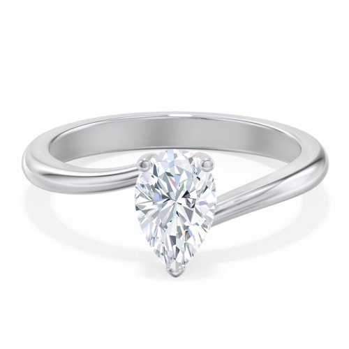 Diamond Solitaire Bypass Engagement Ring – 14K White Gold