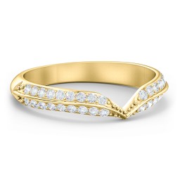 V-Shape Double Row Accented Band Ring in 9K Solid Yellow Gold
