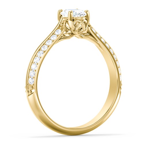 Diamond Solitaire Engagement Ring with Double Row Accents – 9kt Yellow Gold with Diamond