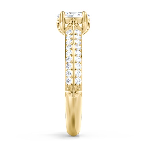 Diamond Solitaire Engagement Ring with Double Row Accents – 9kt Yellow Gold with Diamond