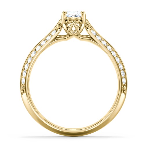 Diamond Solitaire Engagement Ring with Double Row Accents – 9kt Yellow Gold with Diamond