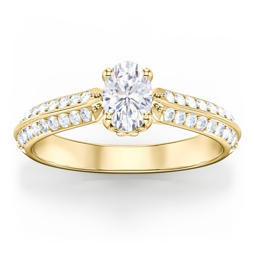 Diamond Solitaire Engagement Ring with Double Row Accents – 9kt Yellow Gold with Diamond