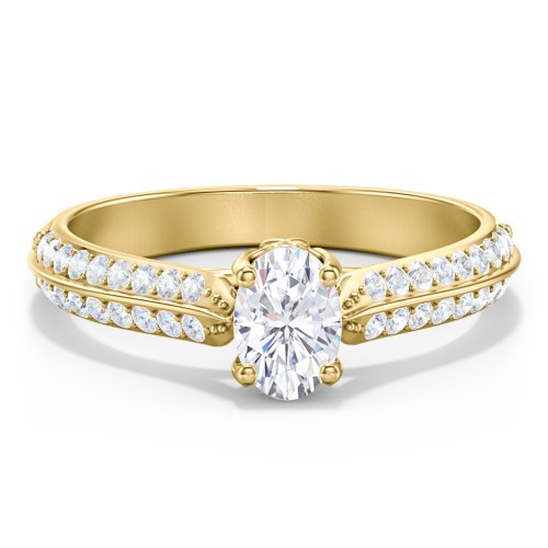 Diamond Solitaire Engagement Ring with Double Row Accents – 9kt Yellow Gold with Diamond