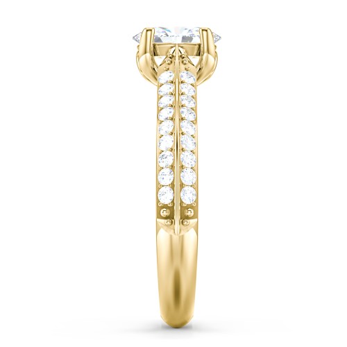 Diamond Solitaire Engagement Ring with Double Row Accents – 9kt Yellow Gold with Diamond