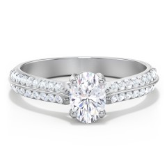 Diamond Solitaire Engagement Ring with Double Row Accents – 14K White Gold with Diamond