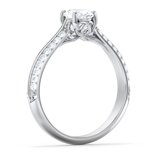 Diamond Solitaire Engagement Ring with Double Row Accents – 14K White Gold with Diamond