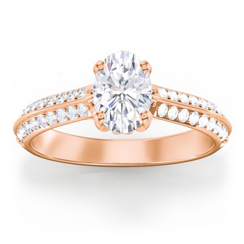 Diamond Solitaire Engagement Ring with Double Row Accents – 9kt Rose Gold with Diamond