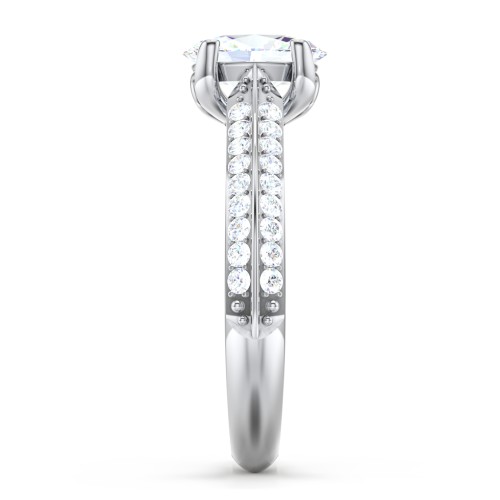Diamond Solitaire Engagement Ring with Double Row Accents – 14K White Gold with Diamond