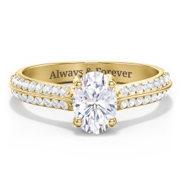 Diamond Solitaire Engagement Ring with Double Row Accents in 9K Solid Yellow Gold with 04DIAM-OV-1.00-SI2-G-G and Diamond