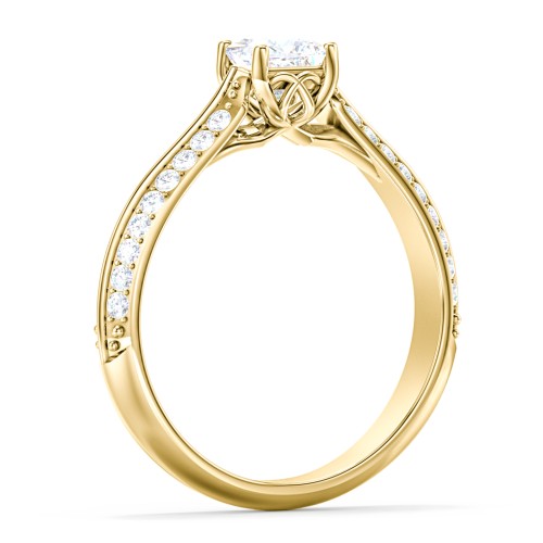 Diamond Solitaire Engagement Ring with Double Row Accents – 9kt Yellow Gold with Diamond