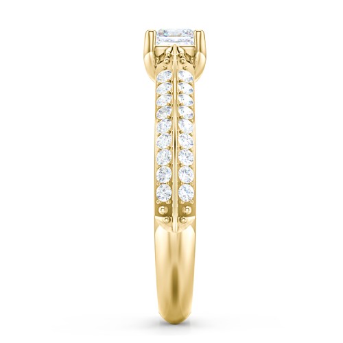 Diamond Solitaire Engagement Ring with Double Row Accents – 9kt Yellow Gold with Diamond