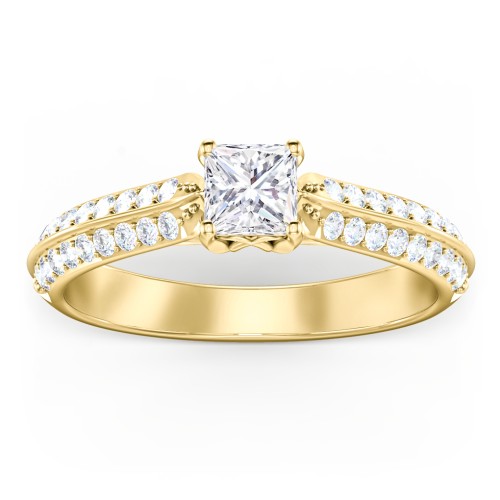 Diamond Solitaire Engagement Ring with Double Row Accents – 9kt Yellow Gold with Diamond