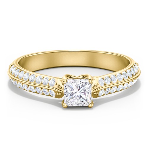Diamond Solitaire Engagement Ring with Double Row Accents – 9kt Yellow Gold with Diamond