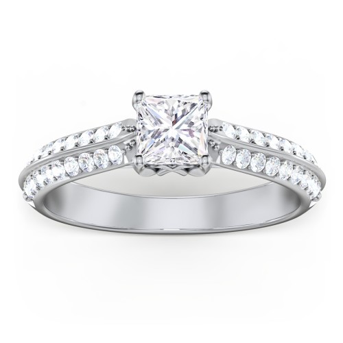 Diamond Solitaire Engagement Ring with Double Row Accents