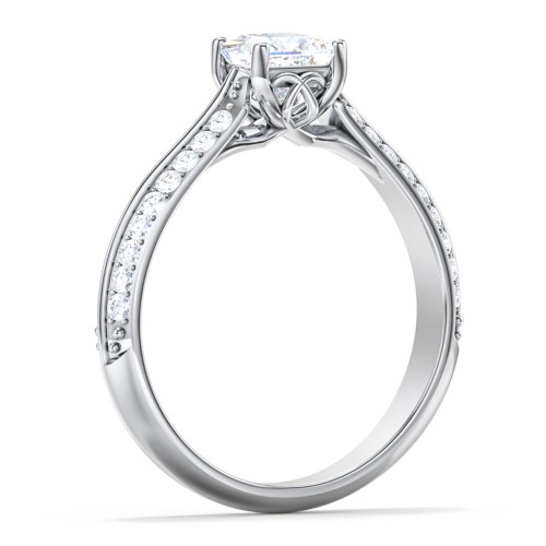 Diamond Solitaire Engagement Ring with Double Row Accents – 14K White Gold with Diamond