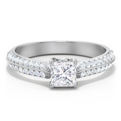 Diamond Solitaire Engagement Ring with Double Row Accents – 9kt Yellow Gold with Diamond