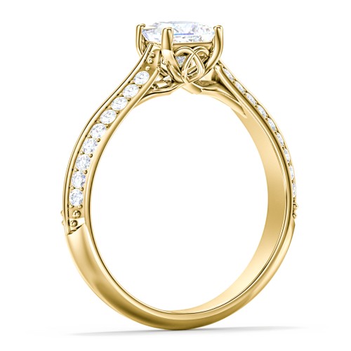 Diamond Solitaire Engagement Ring with Double Row Accents – 9kt Yellow Gold with Diamond