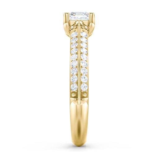 Diamond Solitaire Engagement Ring with Double Row Accents – 9kt Yellow Gold with Diamond