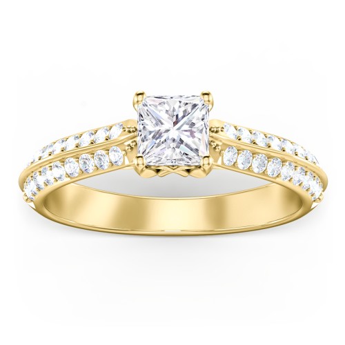 Diamond Solitaire Engagement Ring with Double Row Accents – 9kt Yellow Gold with Diamond