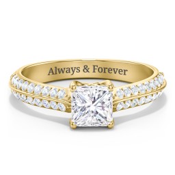 Diamond Solitaire Engagement Ring with Double Row Accents in 9K Solid Yellow Gold with 04DIAM-PC-1.00-SI2-G-G and Diamond
