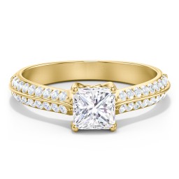 Diamond Solitaire Engagement Ring with Double Row Accents in 9K Solid Yellow Gold