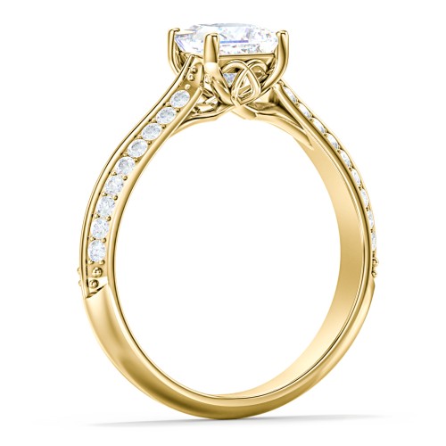 Diamond Solitaire Engagement Ring with Double Row Accents – 9kt Yellow Gold with Diamond