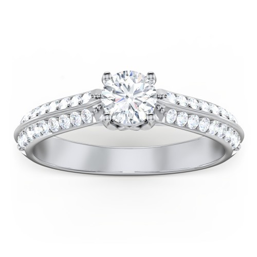 Diamond Solitaire Engagement Ring with Double Row Accents