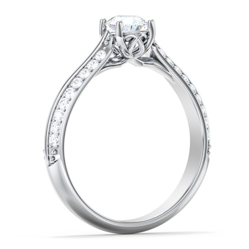 Diamond Solitaire Engagement Ring with Double Row Accents – 14K White Gold with Diamond