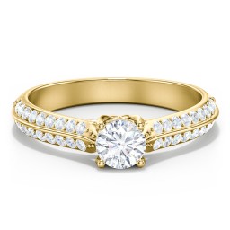 Diamond Solitaire Engagement Ring with Double Row Accents in 9K Solid Yellow Gold