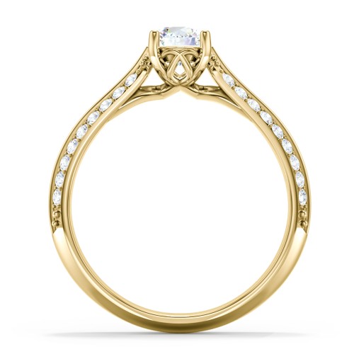 Diamond Solitaire Engagement Ring with Double Row Accents – 9kt Yellow Gold with Diamond