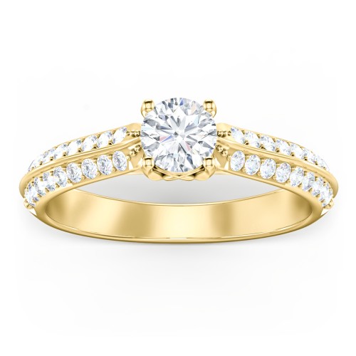 Diamond Solitaire Engagement Ring with Double Row Accents – 9kt Yellow Gold with Diamond