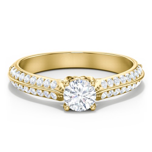 Diamond Solitaire Engagement Ring with Double Row Accents – 9kt Yellow Gold with Diamond