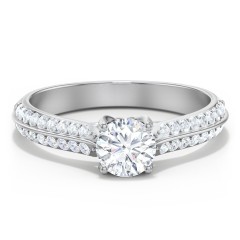 Diamond Solitaire Engagement Ring with Double Row Accents – 14K White Gold with Diamond