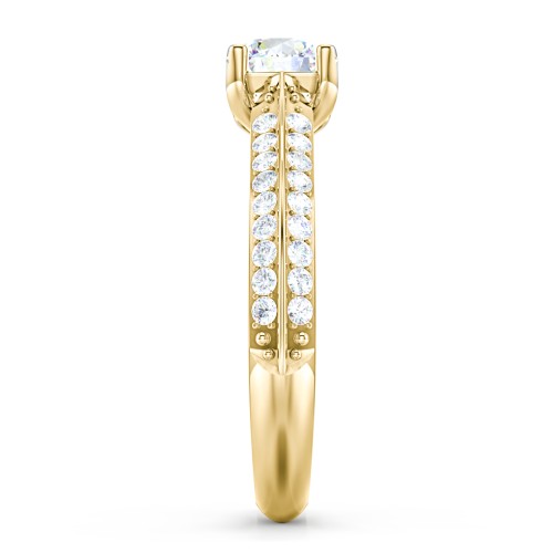 Diamond Solitaire Engagement Ring with Double Row Accents – 9kt Yellow Gold with Diamond