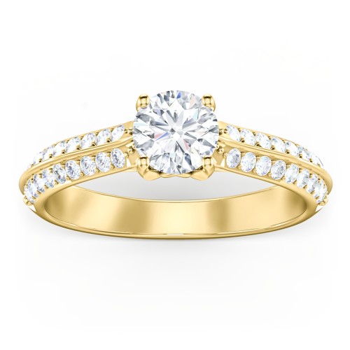 Diamond Solitaire Engagement Ring with Double Row Accents – 9kt Yellow Gold with Diamond