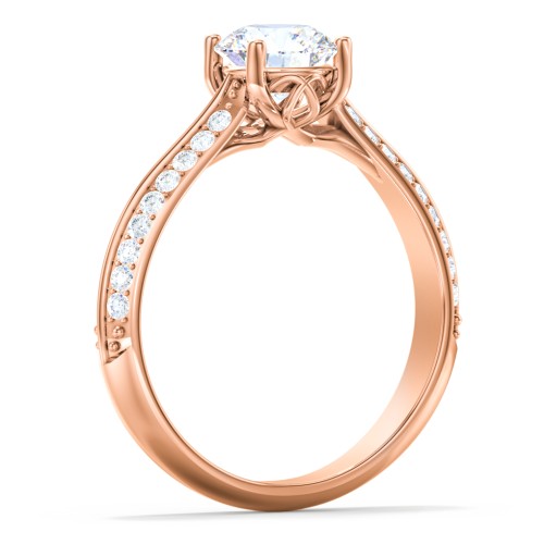Diamond Solitaire Engagement Ring with Double Row Accents – 9kt Rose Gold with Diamond