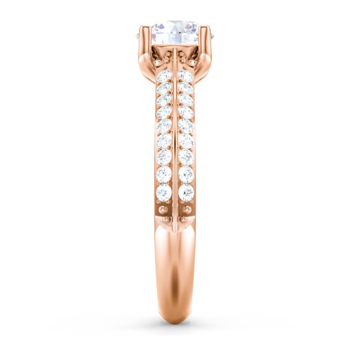 Diamond Solitaire Engagement Ring with Double Row Accents – 9kt Rose Gold with Diamond